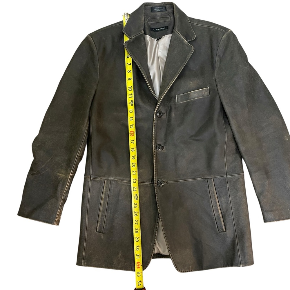 J. Ferrar Vintage Brown Leather Jacket Men's M Rugged Distressed Blazer Retro - Picture 3 of 8